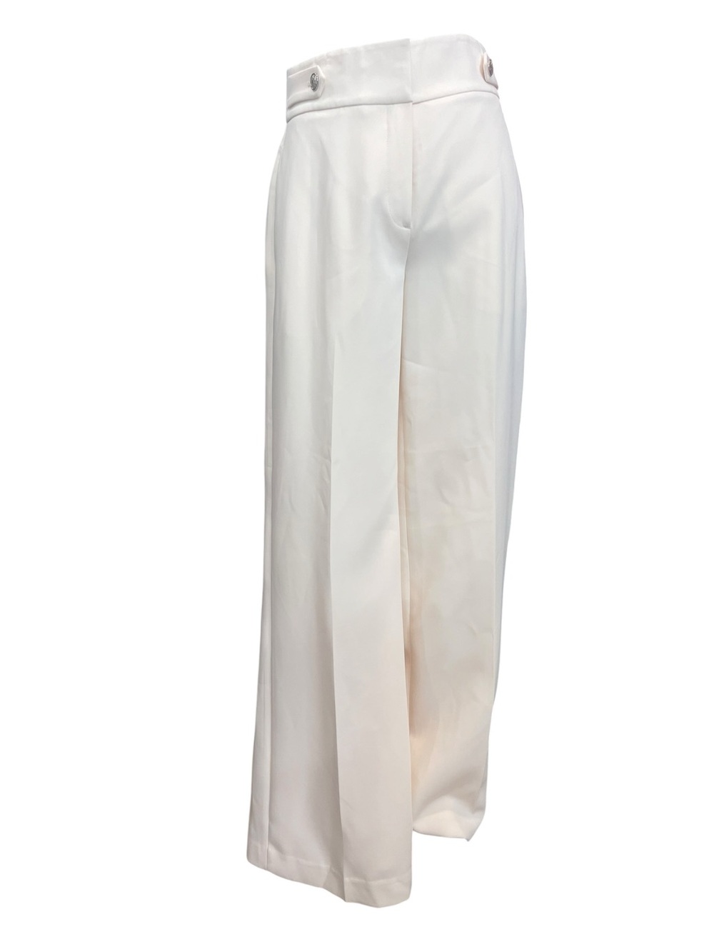 Elie Tahari Cream Wide Leg Pants High Rise Pleated Button Tab Trouser 4 NWT - Picture 2 of 11